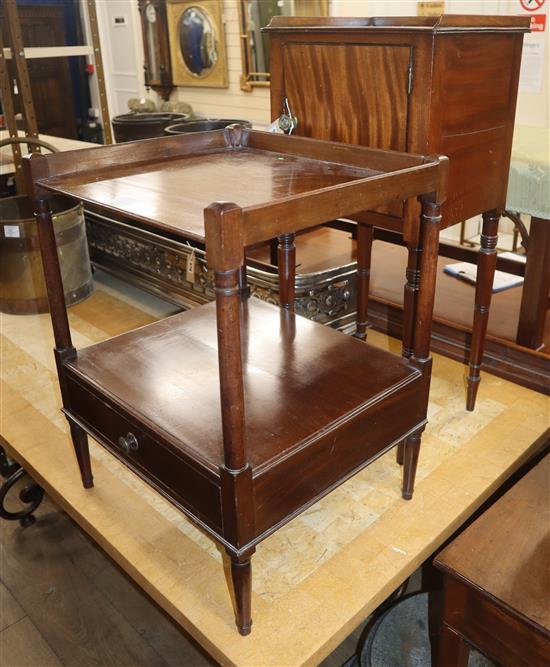 A Regency mahogany pot cupboard and a reproduction two tier table